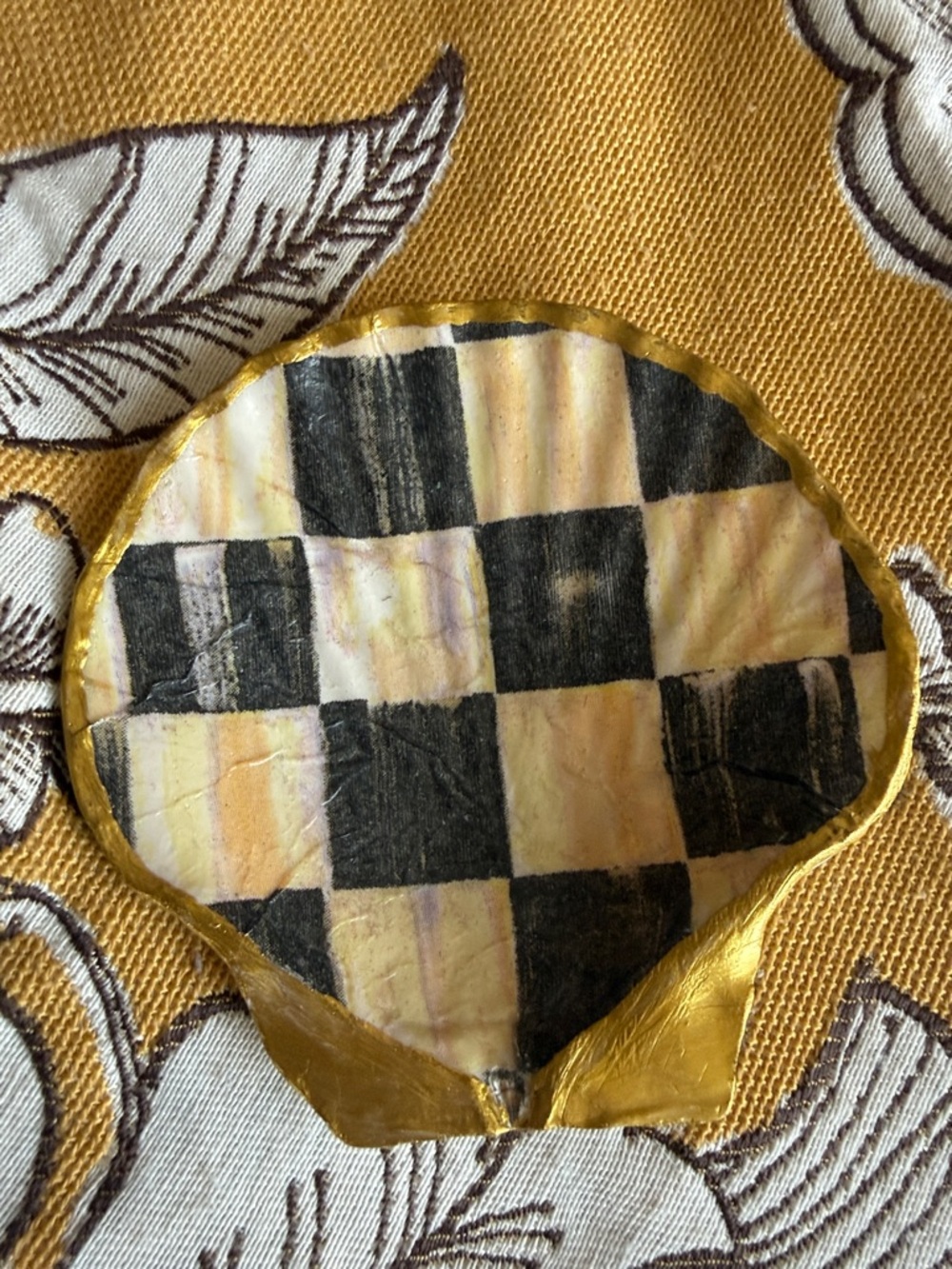 Handcrafted Checker Patch Appliqué in Mustard and Black courtly check Trinket